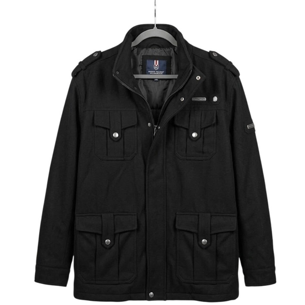 PHAT FARM CLASSICS Mens Black Wool Blend Military Field Jacket Cargo XL $225
